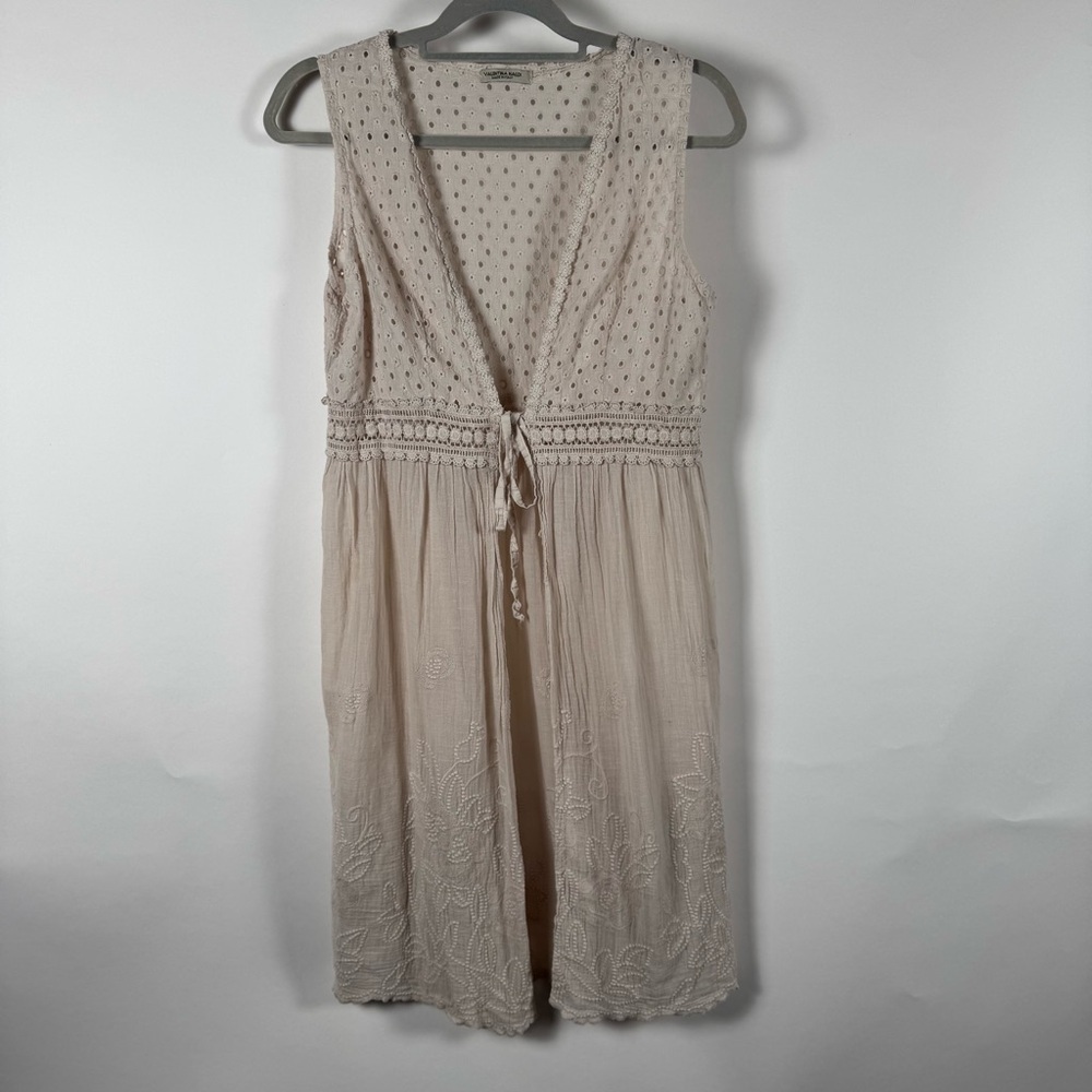 Valentina Naldi Open Front Duster Boho Eyelet Embroidery Tie Front Beach Pool OS